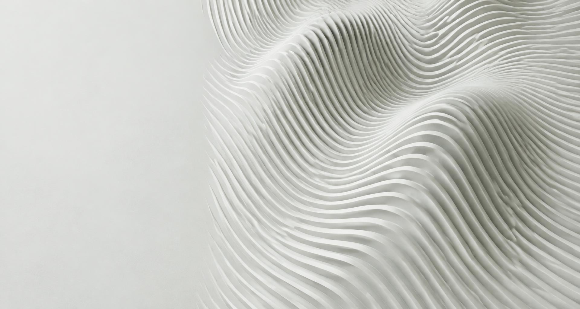 Fine chalk-white sculptural ribs tracing an acoustic wave